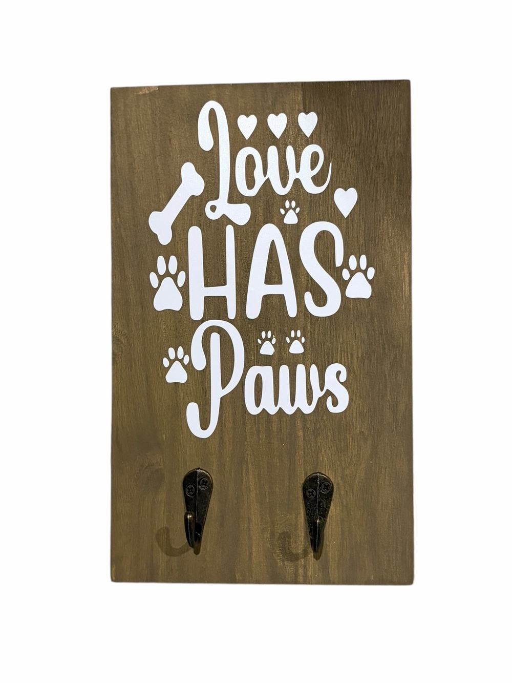 “Love Has Paws” Pet Leash Holder Wall Hook | Rustic Dog Organizer